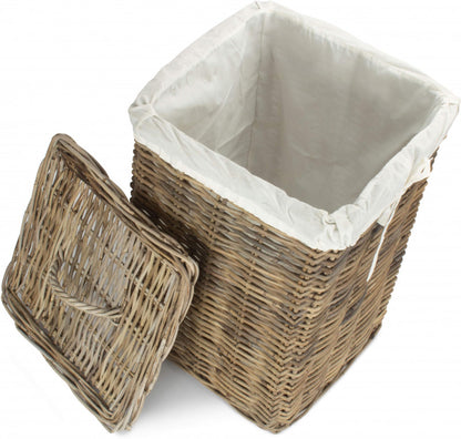 LARGE SQUARE RATTAN LAUNDRY HAMPER BASKET