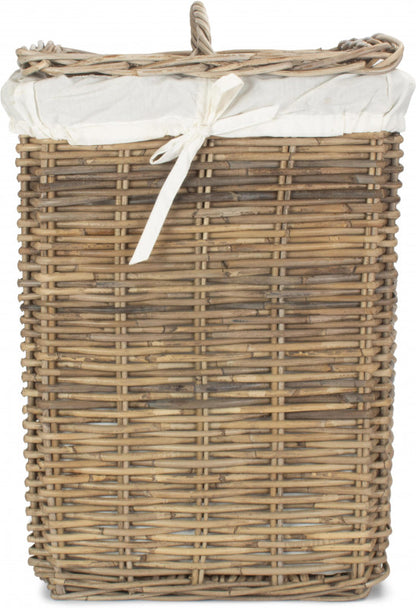 LARGE SQUARE RATTAN LAUNDRY HAMPER BASKET