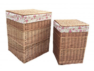 LIGHT STEAMED SQUARE LAUNDRY BASKET with GARDEN ROSE SET 2