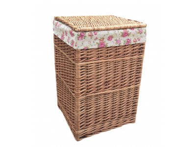 LIGHT STEAMED SMALL SQUARE LAUNDRY BASKET with GARDEN ROSE LINING