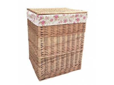 LIGHT STEAMED LARGE SQUARE LAUNDRY BASKET with GARDEN ROSE LINING