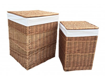 LIGHT STEAMED SQUARE LAUNDRY BASKET with WHITE LINING SET 2