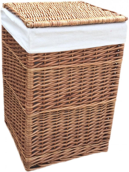 LIGHT STEAMED SMALL SQUARE LAUNDRY BASKET with WHITE LINING