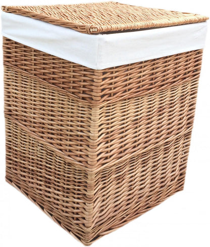 LIGHT STEAMED LARGE SQUARE LAUNDRY BASKET with WHITE LINING