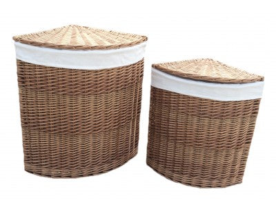 LIGHT STEAMED CORNER LINEN BASKET with WHITE LINING SET 2