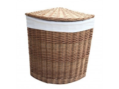 SMALL LIGHT STEAMED CORNER LINEN BASKET with WHITE LINING