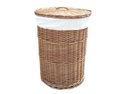 LARGE LIGHT STEAMED ROUND LINEN BASKET with WHITE LINING