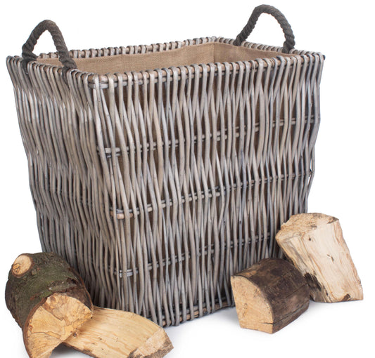 Vertical Weave Lined Rectangular Log Basket - Large