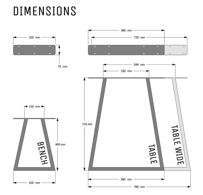 Solid oak dining table with industrial metal legs