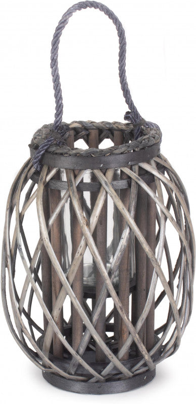 Small Grey Wash Willow Candle Lantern