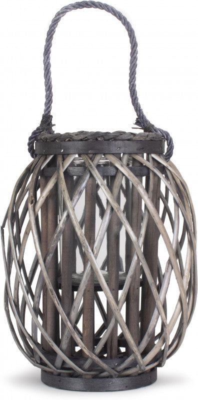 Small Grey Wash Willow Candle Lantern