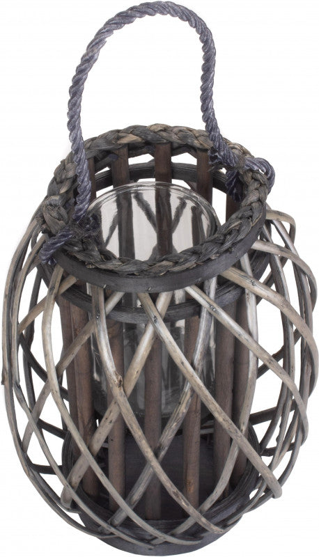 Small Grey Wash Willow Candle Lantern