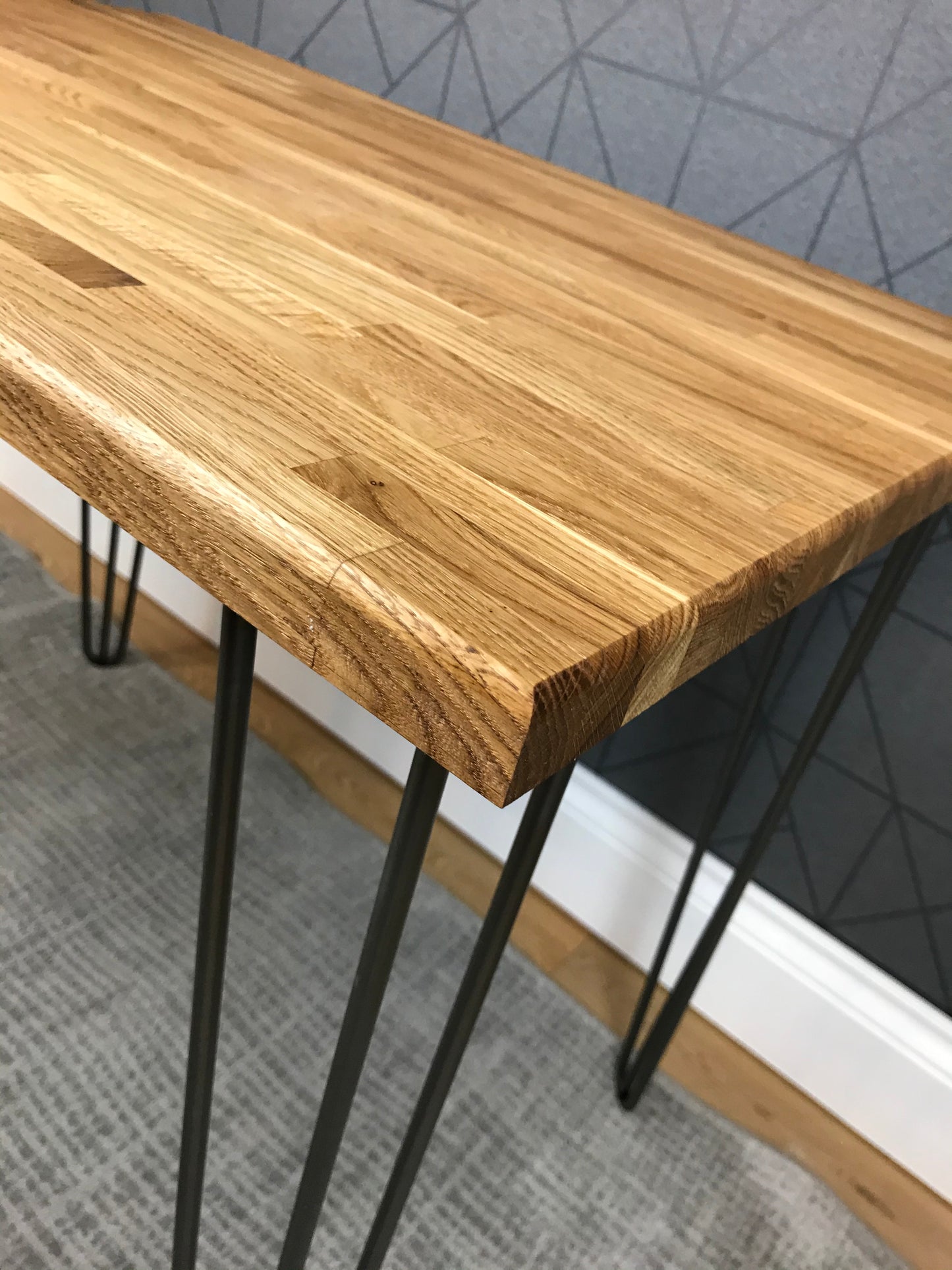 Solid oak desk with black hairpin legs 90cm