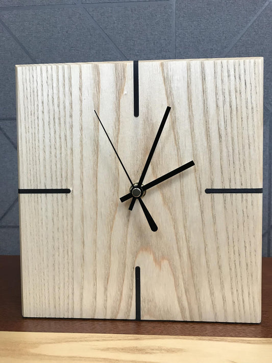 Solid ash clock with ebony stripes