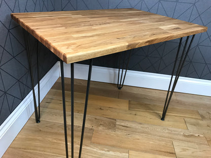 Solid oak desk with black hairpin legs 90cm