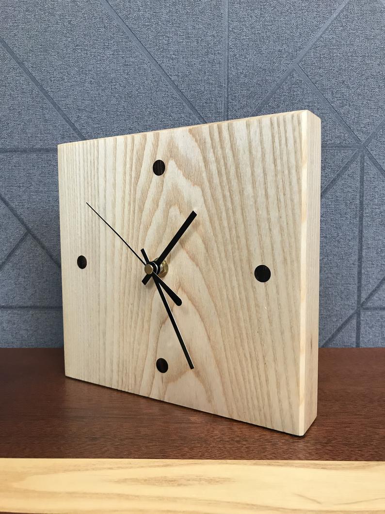 Solid ash clock with wenge dots