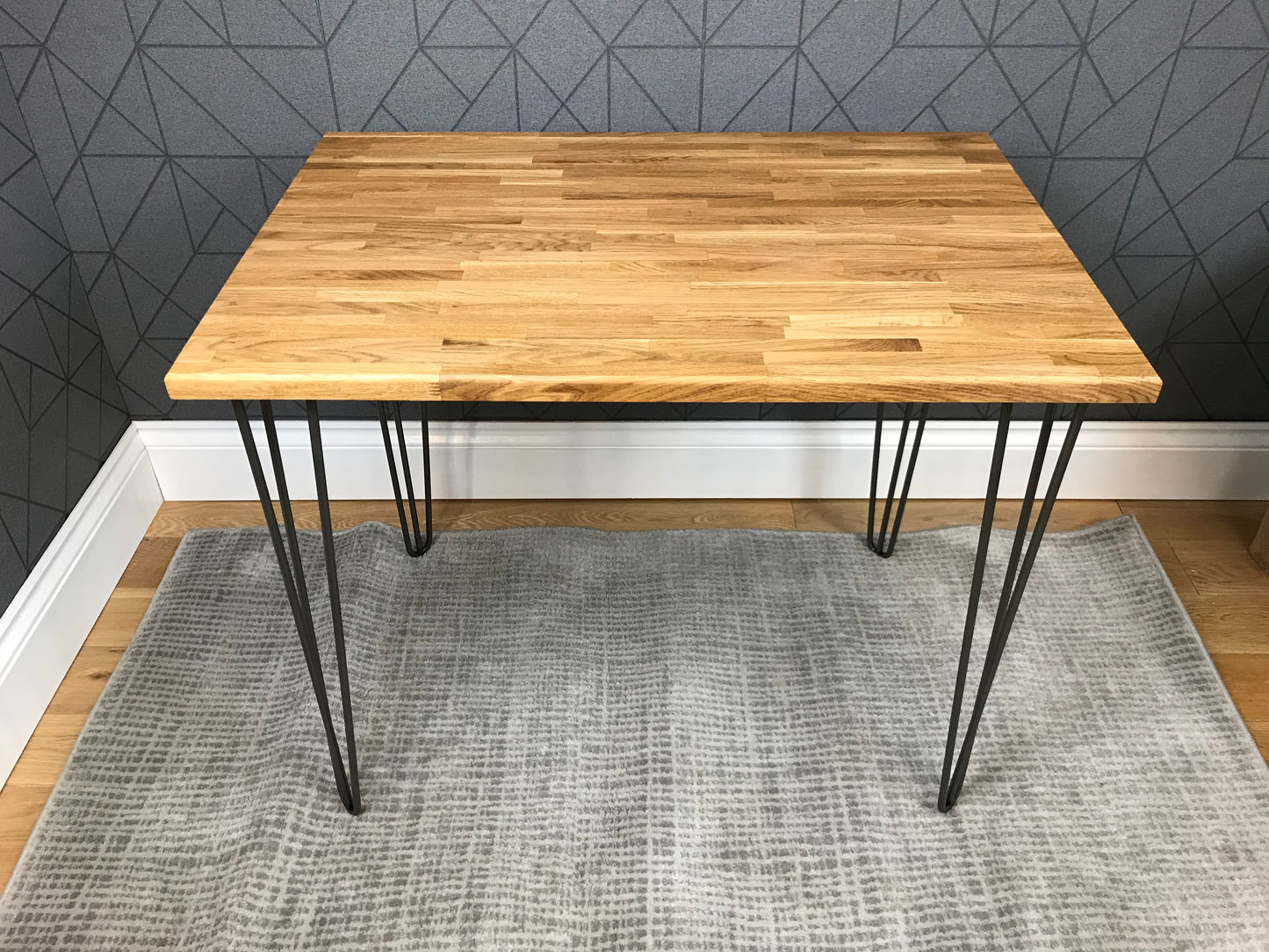 Solid oak desk with black hairpin legs 90cm