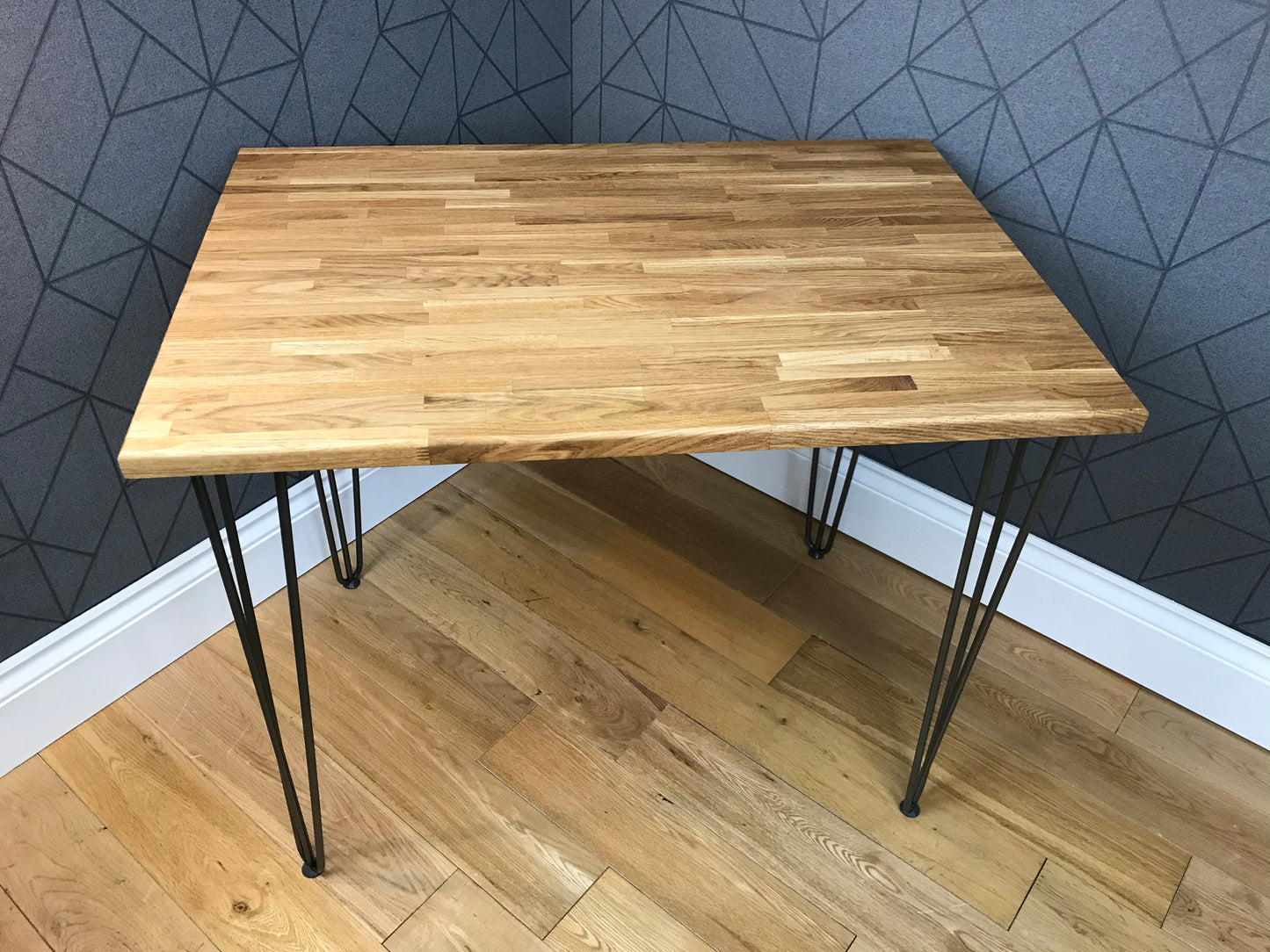 Solid oak desk with black hairpin legs 90cm