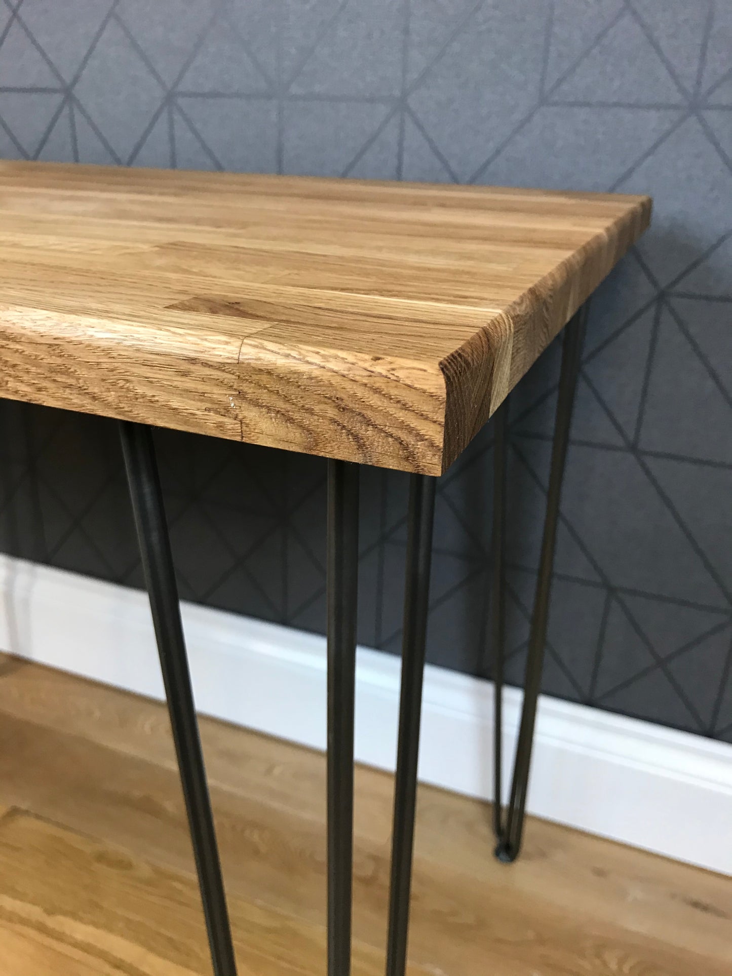 Solid oak desk with black hairpin legs 90cm