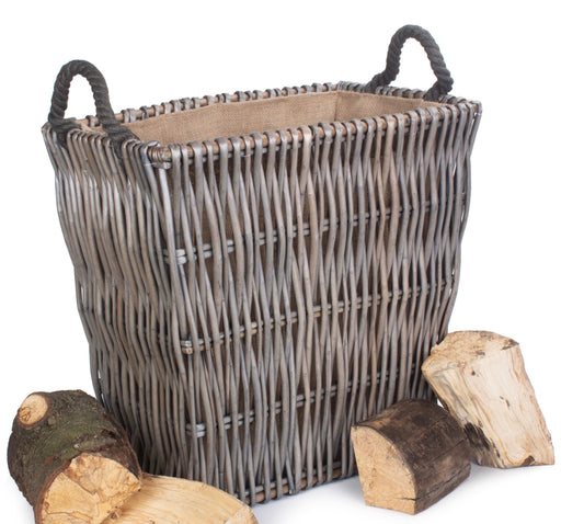 Vertical Weave Lined Rectangular Log Basket - Small