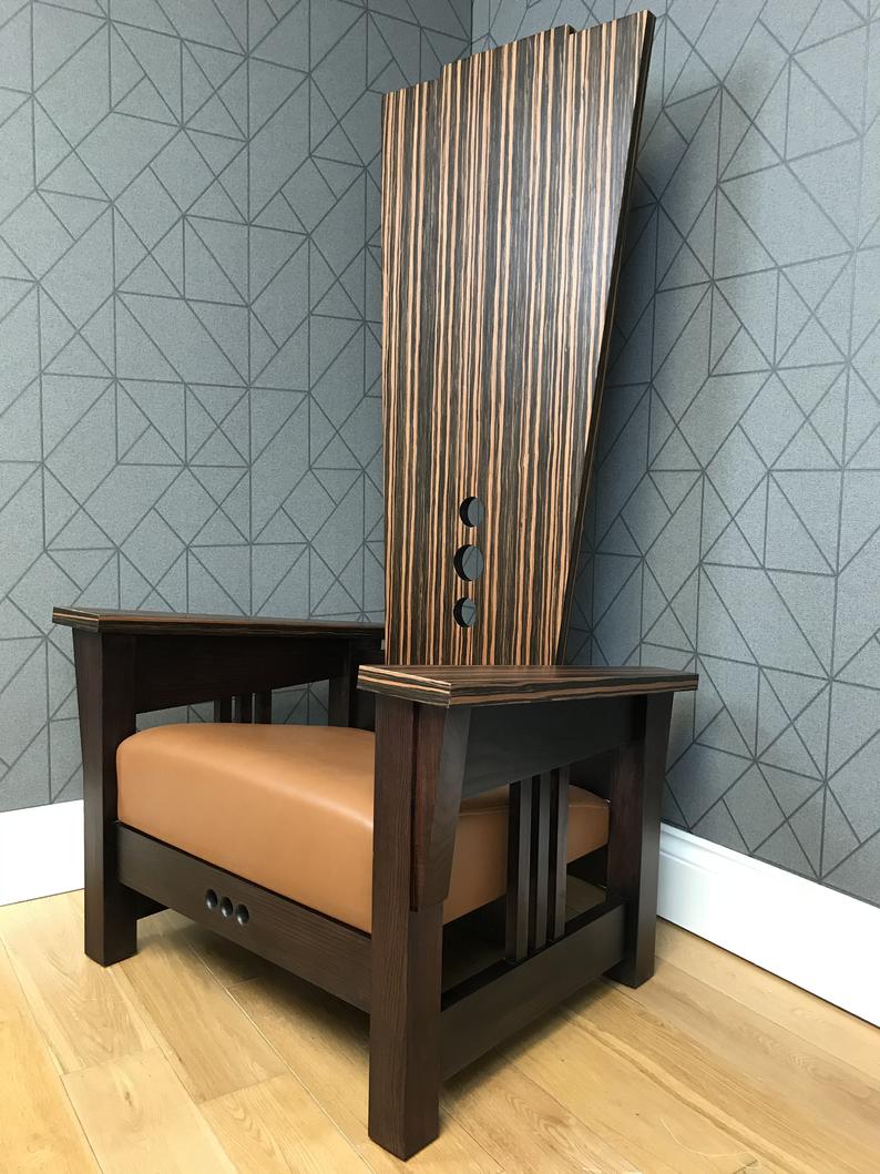 Handmade Throne Chair in Ash and Macassar Ebony Wood