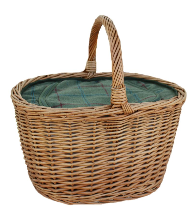 Oval Shopping Basket With Green Tweed Cooler Bag