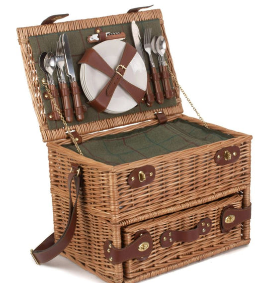 Green Tweed Drawer 4 Person Hamper