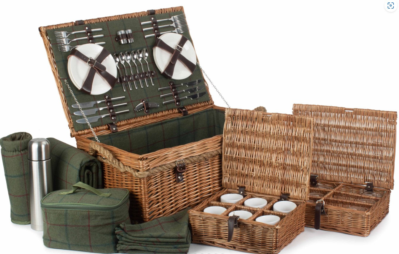 Rope Handled Green Tweed 6 Person Hamper