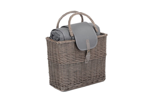 Grey Antique Wash Willow Chiller Basket with Picnic Blanket