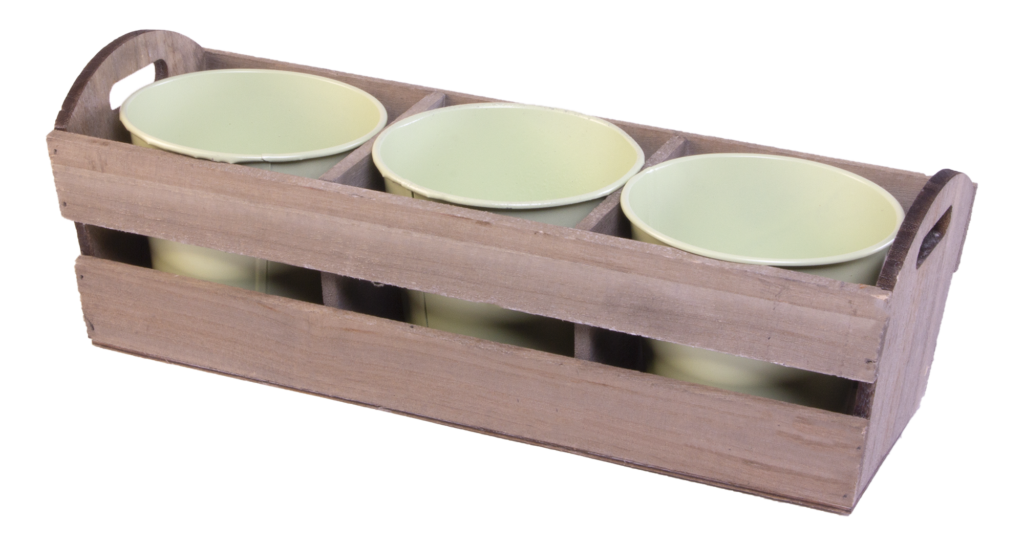 Wooden Planter with 3 metal plant pots (HH032)