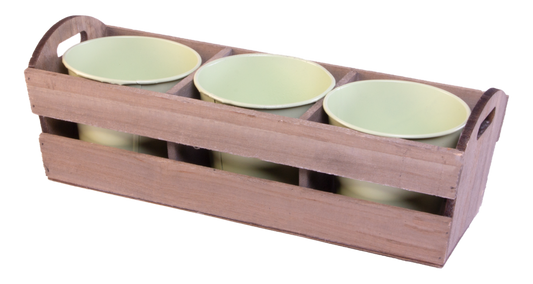 Wooden Planter with 3 metal plant pots (HH032)
