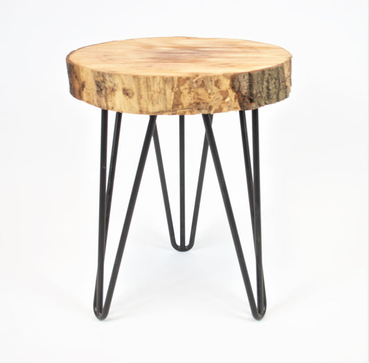 Small Handmade Alpine Live Edge Solid Wood Round Side Table With Hairpin Legs