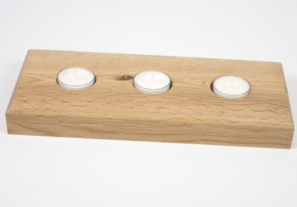 Solid Oak 3 Tea Light Holder (inc. 9-pack Cotton Fresh Tea Lights)