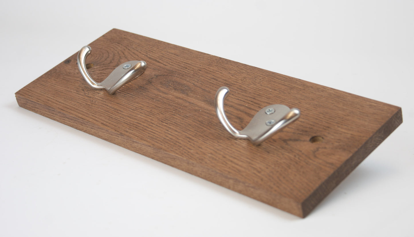 Solid Oak with Rosewood Stain 2 Double Coat Hook Wall Board