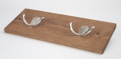 Solid Oak with Rosewood Stain 2 Double Coat Hook Wall Board