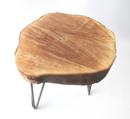 Large Handmade Alpine Live Edge Solid Wood Round Side Table With Hairpin Legs