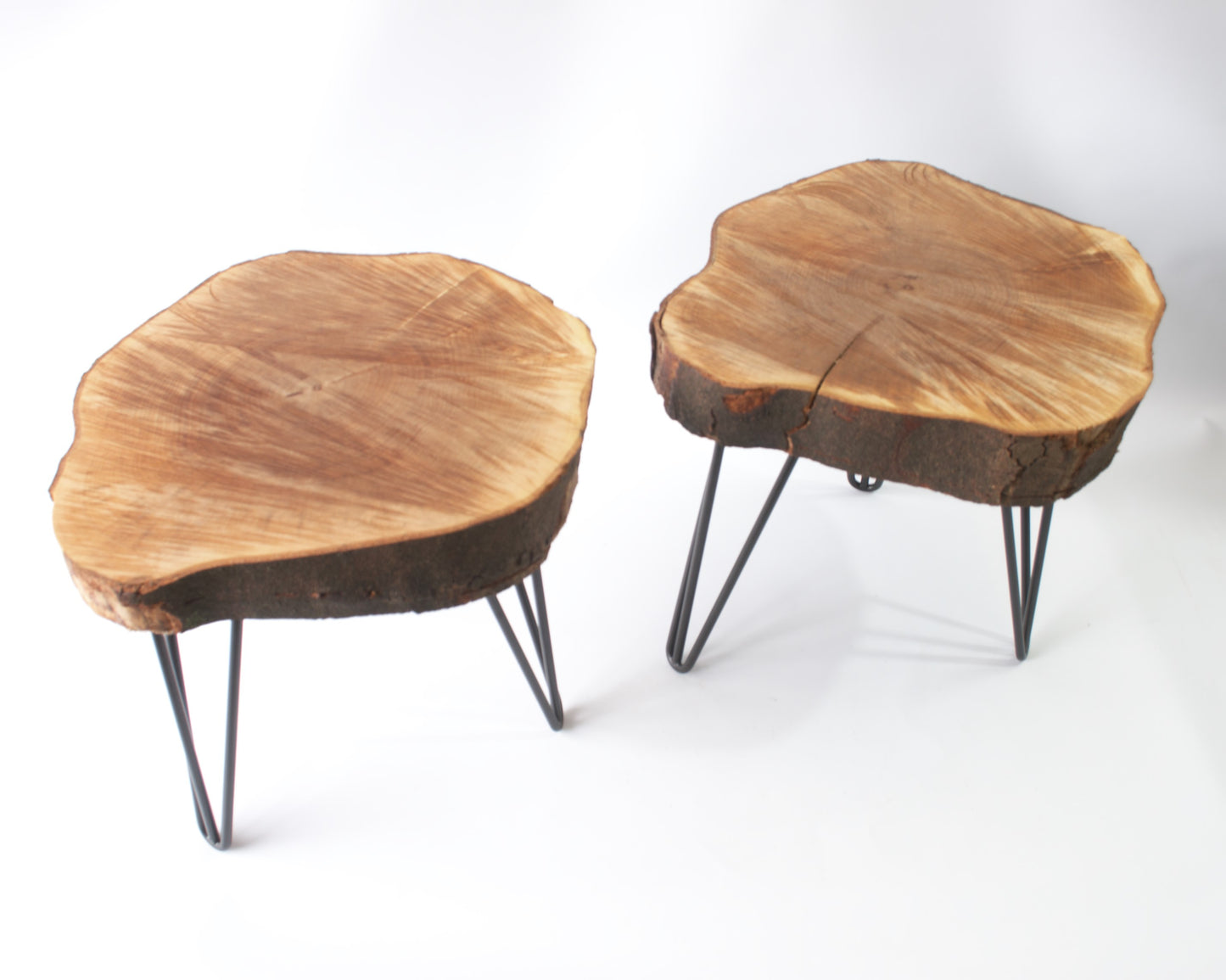 Large Handmade Alpine Live Edge Solid Wood Round Side Table With Hairpin Legs