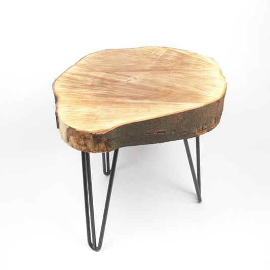 Large Handmade Alpine Live Edge Solid Wood Round Side Table With Hairpin Legs