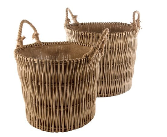 Vertical Weave Lined Log Baskets Round - Set of 2 Baskets (L013)