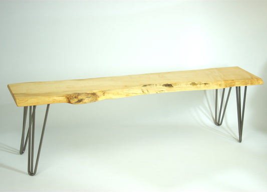 Sycamore Live Edge Bench with Grey Hairpin Legs