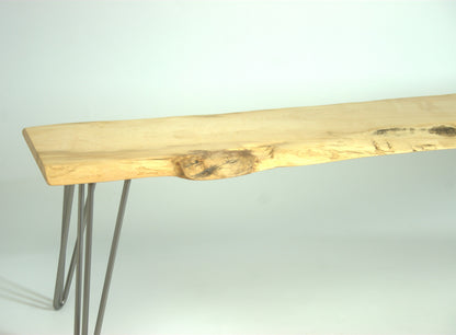 Sycamore Live Edge Bench with Grey Hairpin Legs