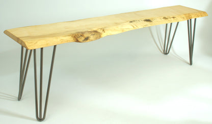 Sycamore Live Edge Bench with Grey Hairpin Legs