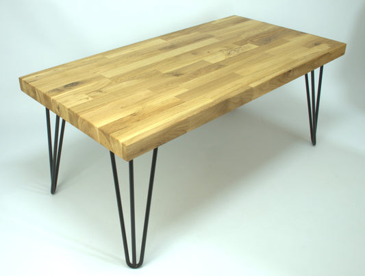 Oak Top Coffee Table With Black Hairpin Legs