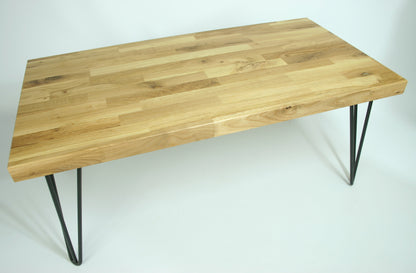 Oak Top Coffee Table With Black Hairpin Legs