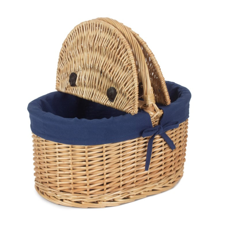 Oval Lidded Hamper With Navy Blue Lining