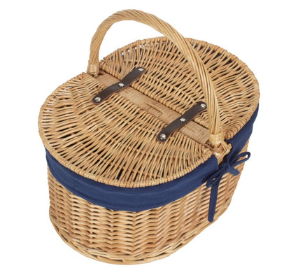 Oval Lidded Hamper With Navy Blue Lining