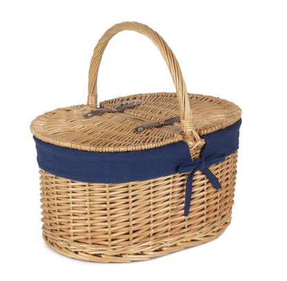 Oval Lidded Hamper With Navy Blue Lining