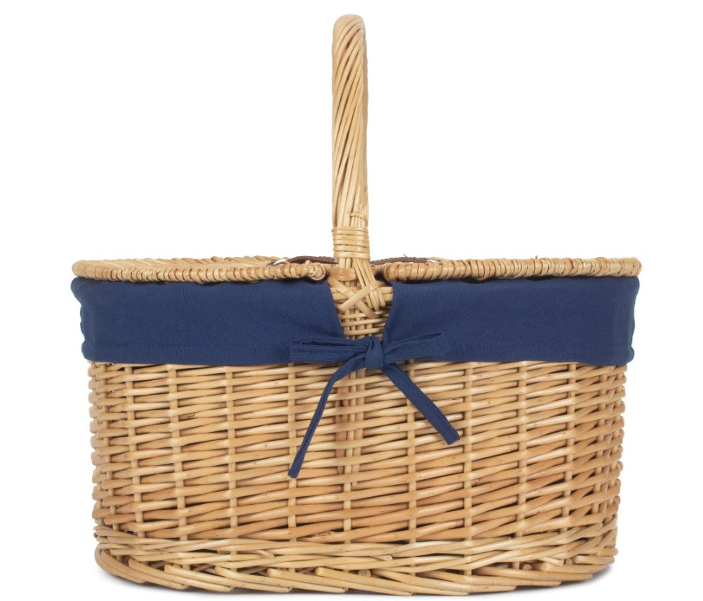 Oval Lidded Hamper With Navy Blue Lining