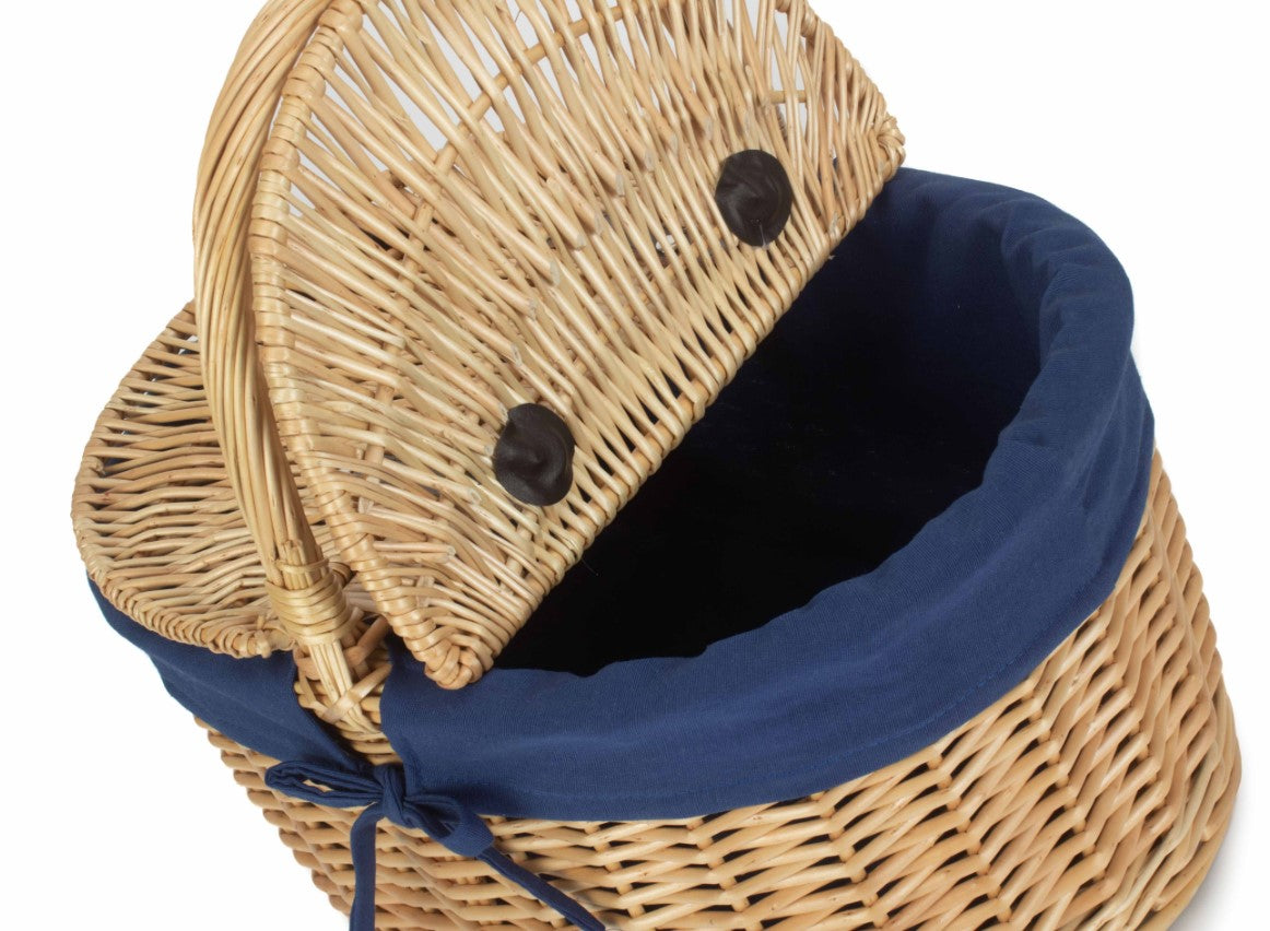 Oval Lidded Hamper With Navy Blue Lining