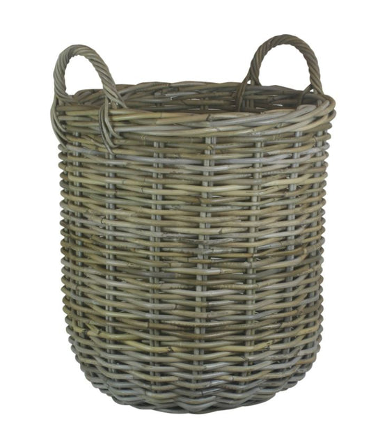 Medium Tall Round Fireside Grey Rattan Log Basket (without lining)